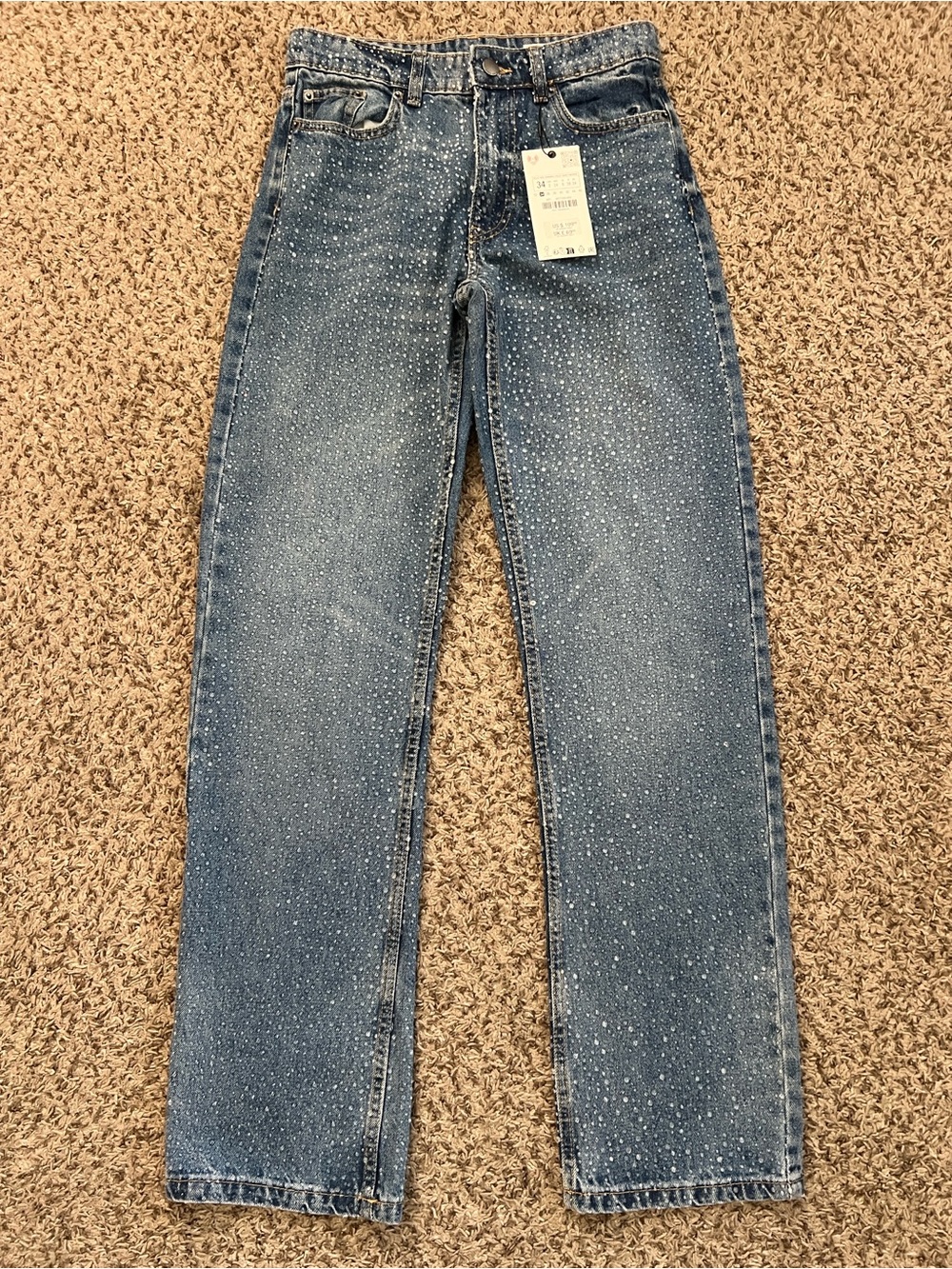 NWT Zara rhinestone jeweled dazzle denim blue jeans size 34